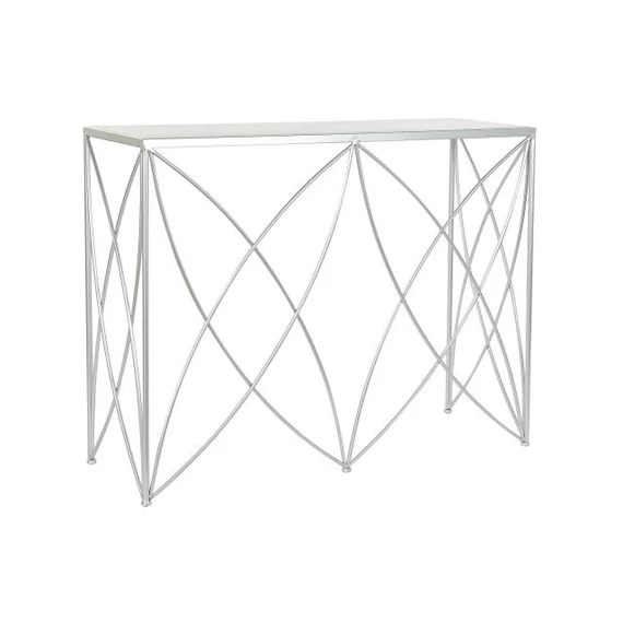 Konzol asztal fém, márvány 100x33x78 cm ezüst, fehér
