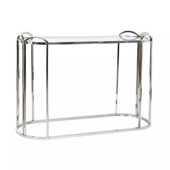 Konzol asztal fém, üveg 115,5x36,5x78 cm ezüst