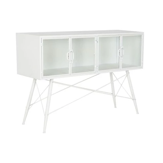 Konzol asztal fém, üveg 120x35x80 cm fehér