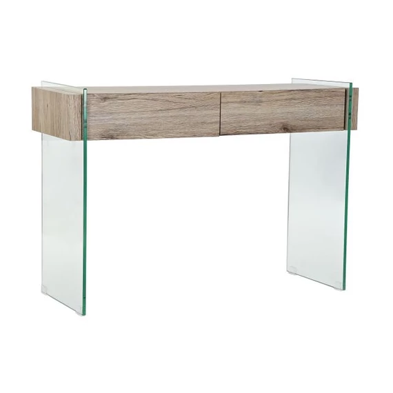 Konzol asztal hőállóüveg, mdf 110x40x75 cm natúr, átlátszó