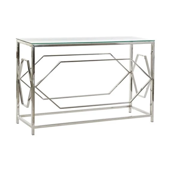 Konzol asztal inox, üveg 120x40x78 cm ezüst