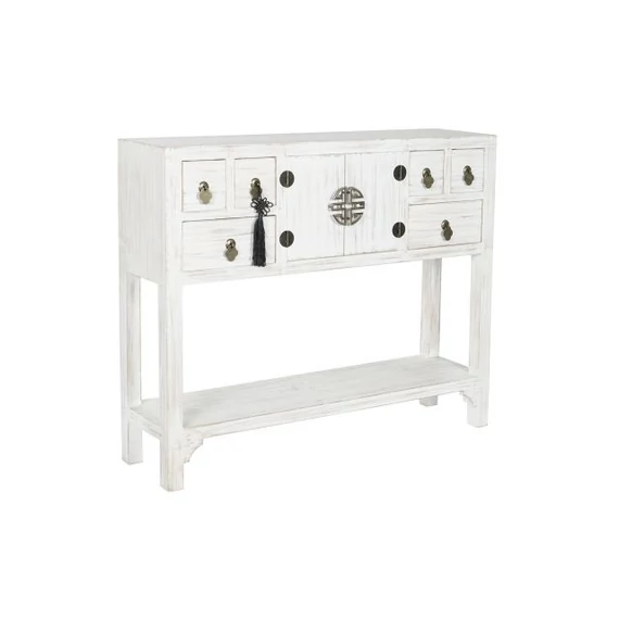 Konzol asztal keleti lucfenyő, mdf 95x24x79 cm fehér, natúr