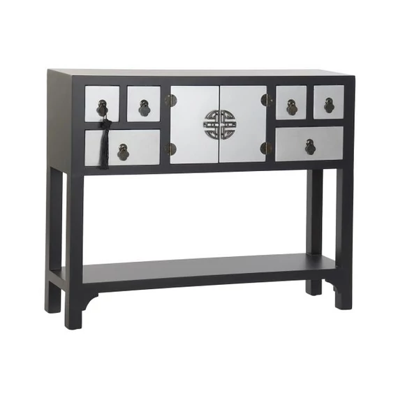 Konzol asztal keleti lucfenyő, mdf 95x24x79 cm fekete, ezüst