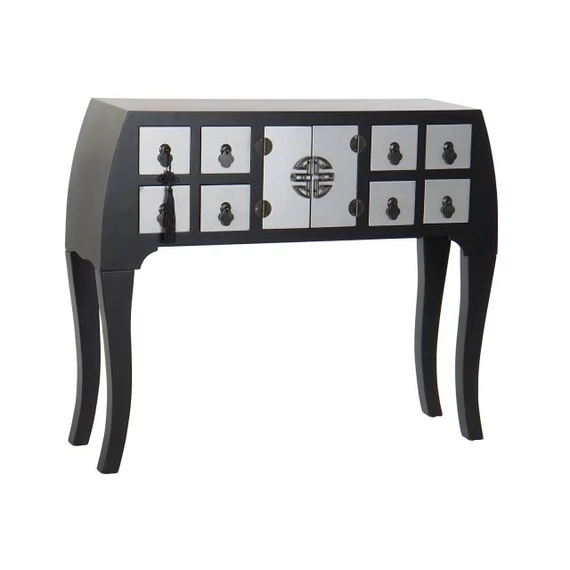 Konzol asztal keleti lucfenyő, mdf 98x26x80 cm fekete, ezüst