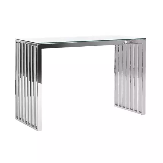 Konzol asztal krómozott acél, üveg 120x45x78 cm ezüst, átlátszó