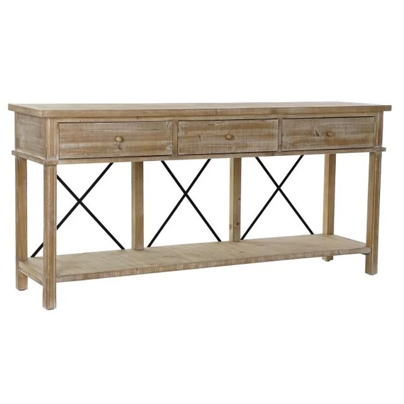 Konzol asztal lucfenyő, fém 181x45x86 cm natúr, fekete