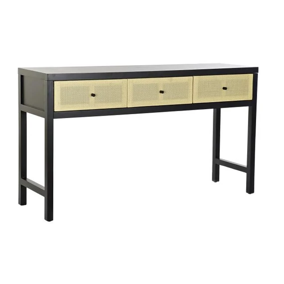 Konzol asztal lucfenyő, rattan 135x38x76 cm fekete, natúr