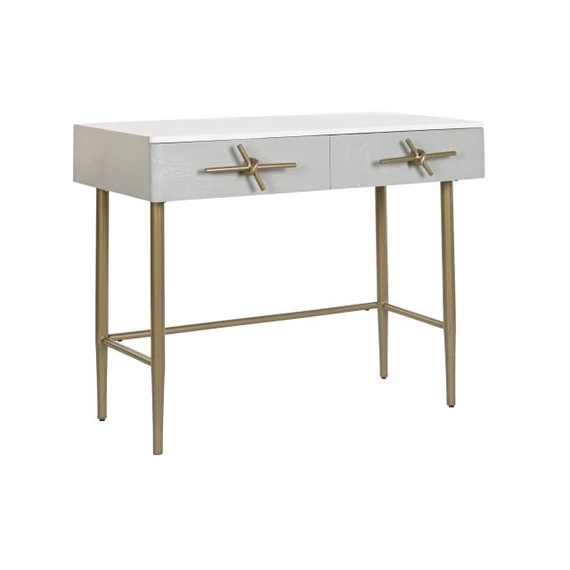 Konzol asztal mangófa, fém 90x45x74 cm fehér, arany