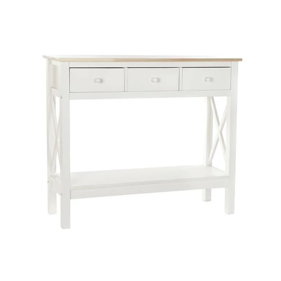 Konzol asztal nyárfa 100x32x85 cm fehér, natúr