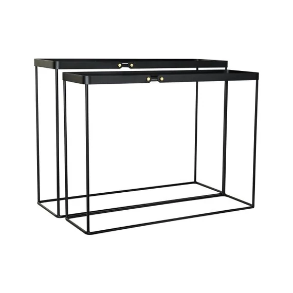 Konzol asztal szett fém, üveg 107,5x32,5x80,5 cm fekete S/2