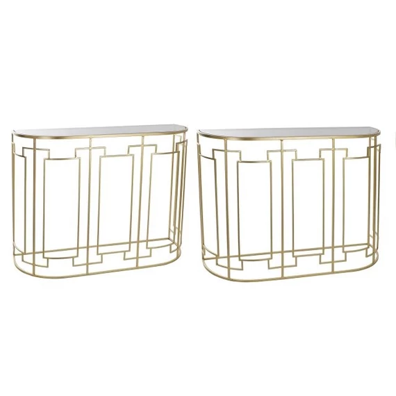 Konzol asztal szett fém, üveg 107x36x78,5 cm arany S/2