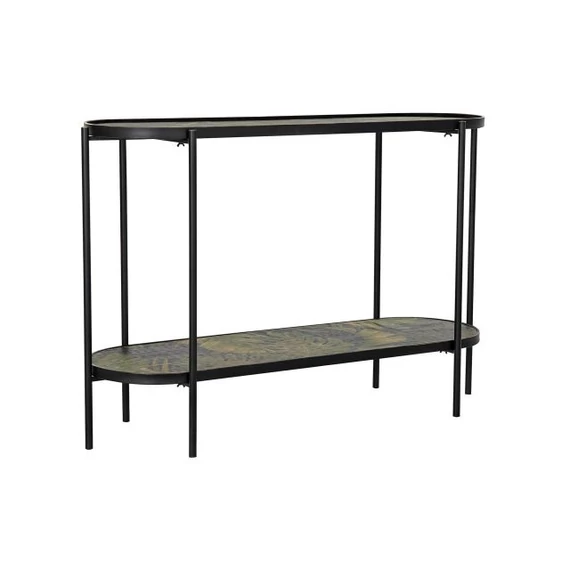 Konzol asztal trópusi fém, mdf 120x41x80 cm fekete, zöld