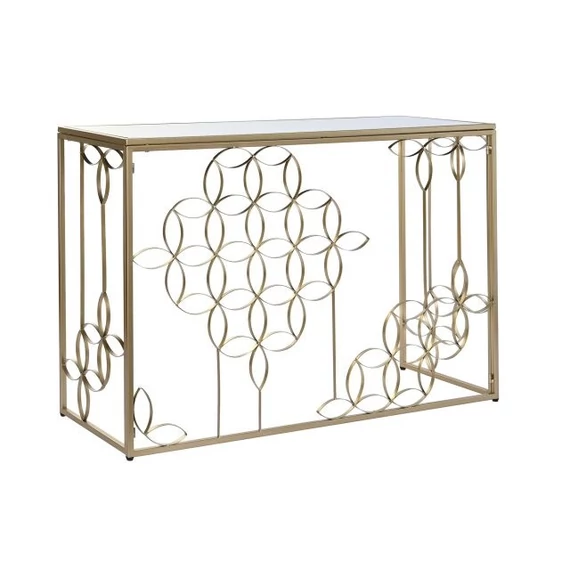 Konzol asztal tükör fém, üveg 120x40x80 cm arany