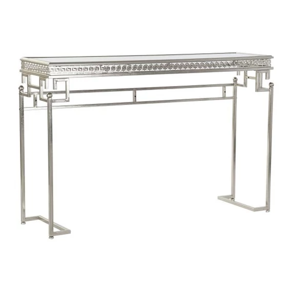 Konzol asztal tükör fém, üveg, mdf 117x31x75 cm ezüst