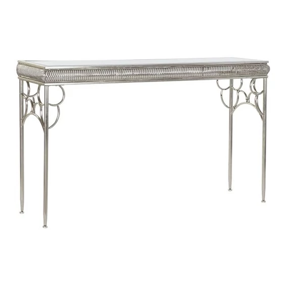 Konzol asztal tükör fém, üveg, mdf 122x31x72 cm ezüst