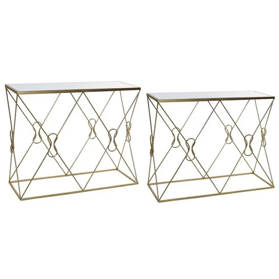 Konzol asztal tükör szett fém, üveg 102x36x81 cm arany S/2