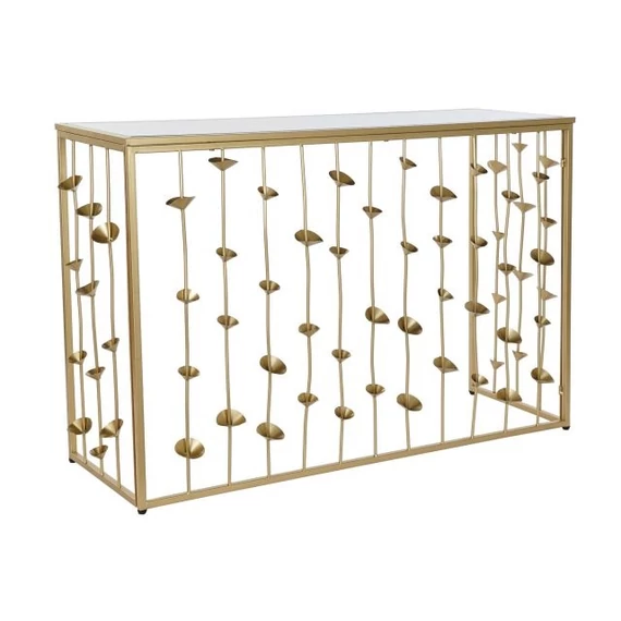 Konzol asztal tükör virág fém, üveg 120x43x81 cm arany