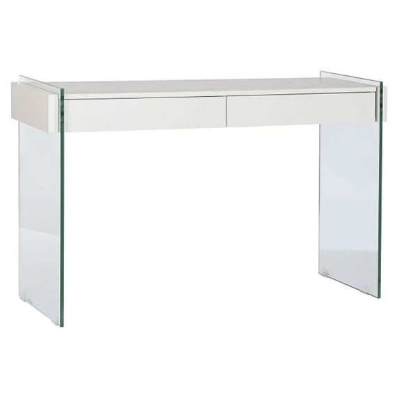 Konzol asztal üveg, mdf 120x40x76 cm fehér, átlátszó