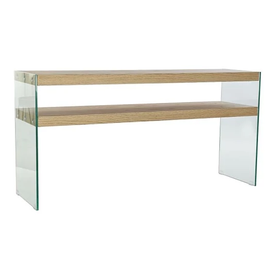 Konzol asztal üveg, mdf 160x45x80 cm világosbarna, átlátszó