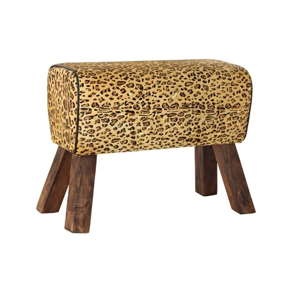 Lábtartó leopárd fa, bőr 67x30x51 cm barna, fekete