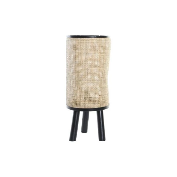 Lámpa asztali fém, rattan 25x25x59 cm fekete, natúr