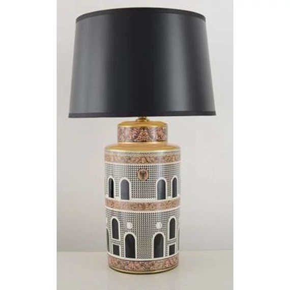 Lámpa asztali porcelán 40x40x71 cm fekete, natúr