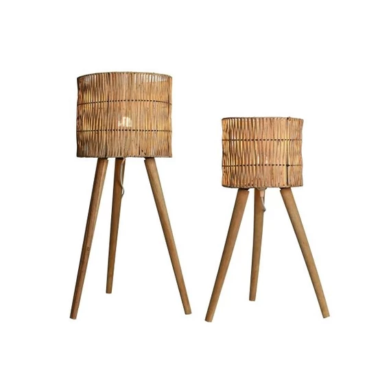 Lámpa szett asztali rattan, fenyő 30x30x73 cm barna S/2