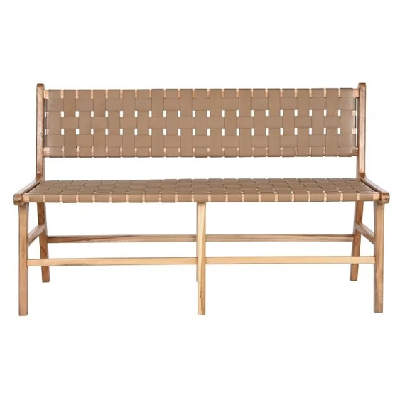 Pad teakfa, bőr 140x59x89 cm bézs