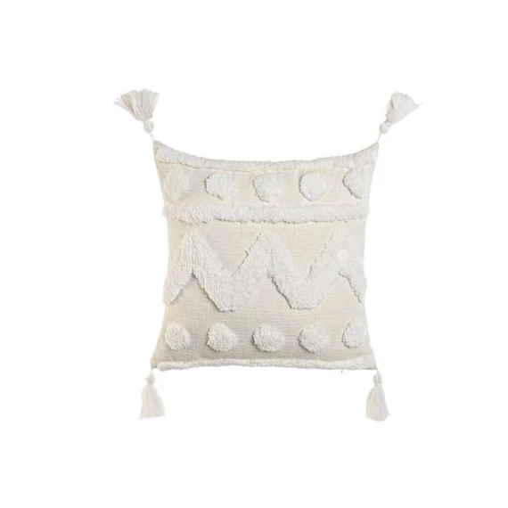 Párna bojtos poliészter, pamut 45x15x45 cm natúr