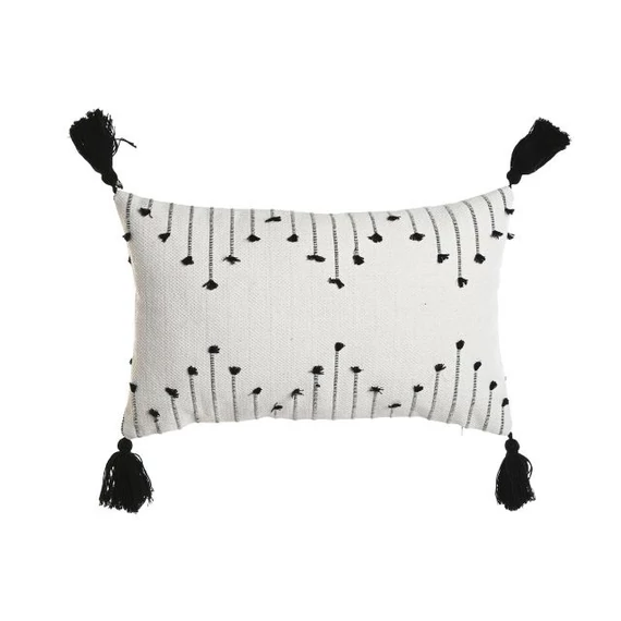 Párna hímzett pamut 50x15x30 cm fehér, fekete