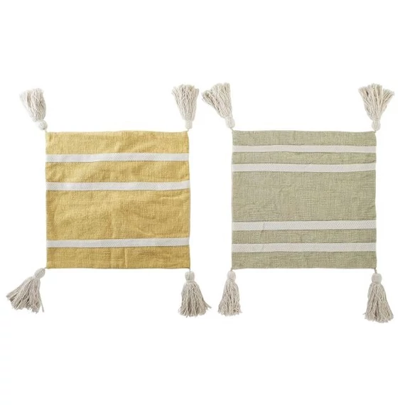 Párnahuzat bojtos pamut 45x1x45 cm sárga, zöld 2 féle
