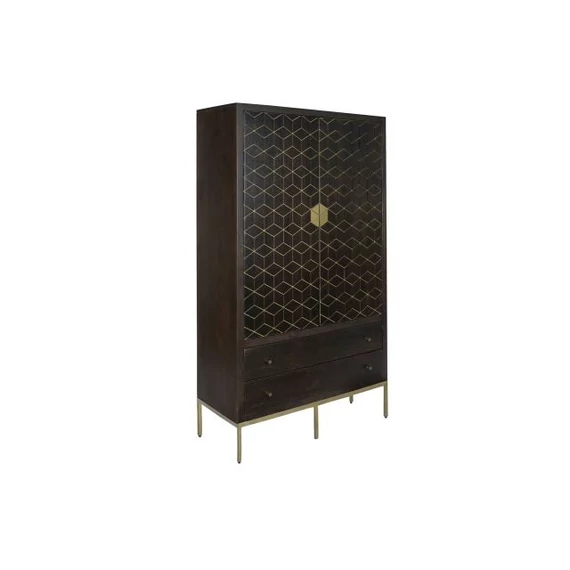 Szekrény akácfa, fém 100x40x175 cm sötétbarna, arany