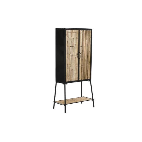 Szekrény rattan, fém 65x35x130,5 cm fekete, natúr