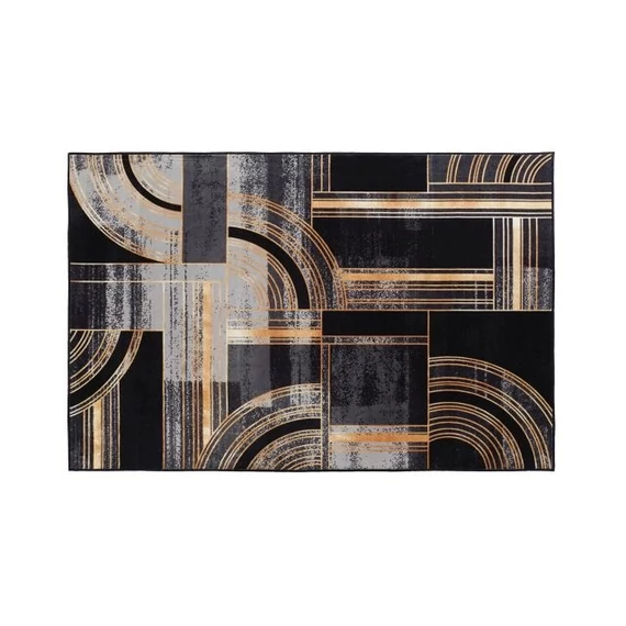 Szőnyeg geometrikus poliészter 120x180x0,4 cm fekete, arany