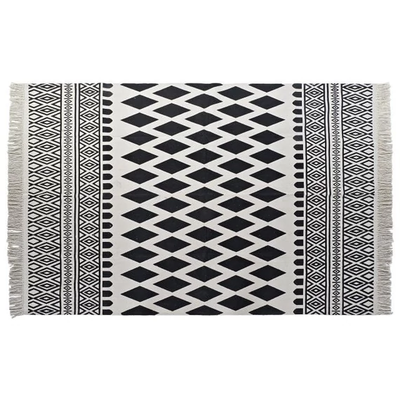 Szőnyeg rombusz pamut 160x250x0,7 cm fehér, fekete