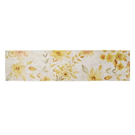 Szőnyeg virágok poliészter, pamut 60x240x0,7 cm sárga, fehér