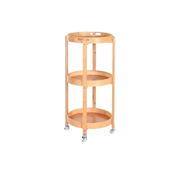 Tároló polcokkal kerekes bambusz, inox 43,6x43,6x90,5 cm natúr