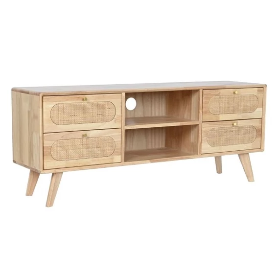Tv-s szekrény gumifa, rattan, fém 120x30x48 cm natúr
