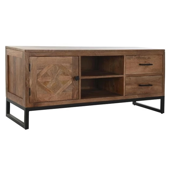 Tv-s szekrény teakfa, fém 125x40x55 cm barna