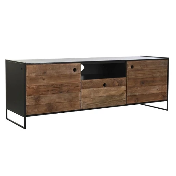 Tv-s szekrény újrahasznosított fa, fenyő 144,5x40x51 cm fekete, narancssárga