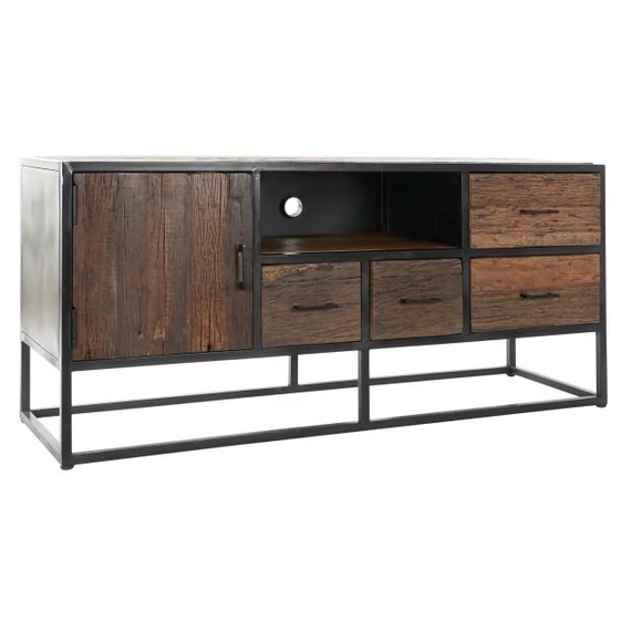 Tv-s szekrény újrahasznosított fa, mangófa, fém 135x42x60 cm sötétbarna, fekete