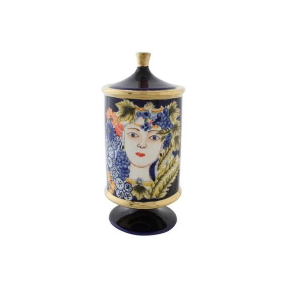 Váza arc porcelán 11x11x25 cm színes, kék