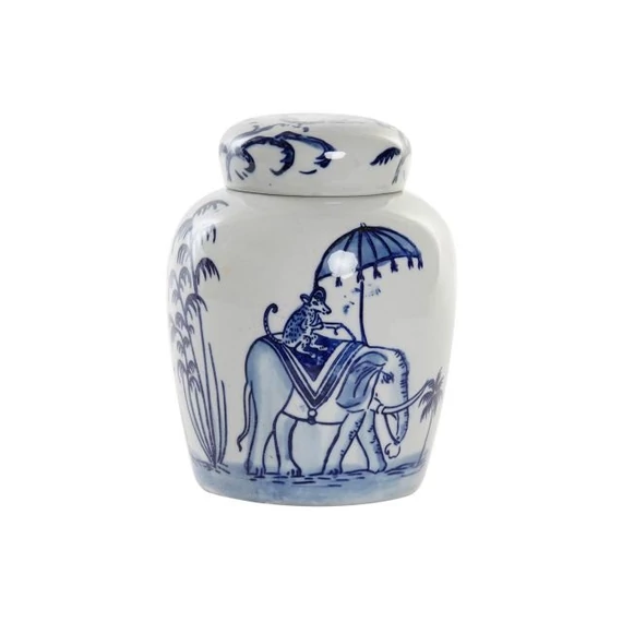Váza elefánt porcelán 16x16x20 cm fehér, kék