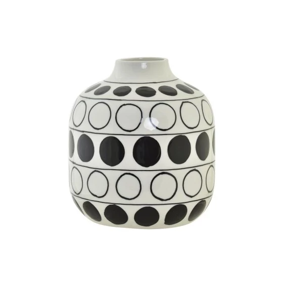 Váza körök porcelán 16x16x18 cm fehér, fekete