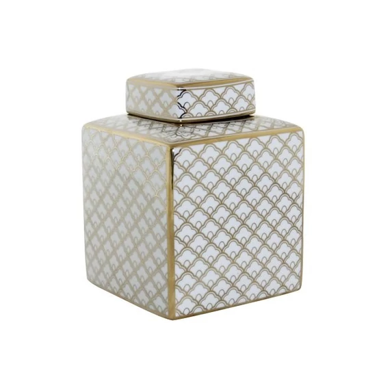 Váza porcelán 15,5x15,5x22 cm fehér, arany