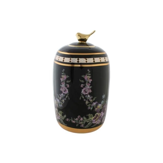Váza virágok porcelán 14x14x24 cm fekete, színes